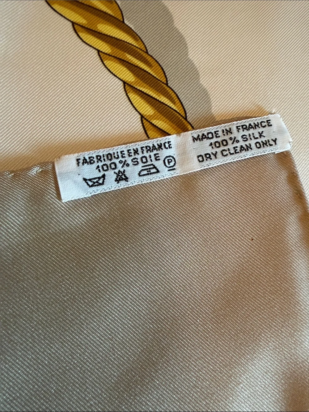 Hermes Gold and Cream Silk Scarf